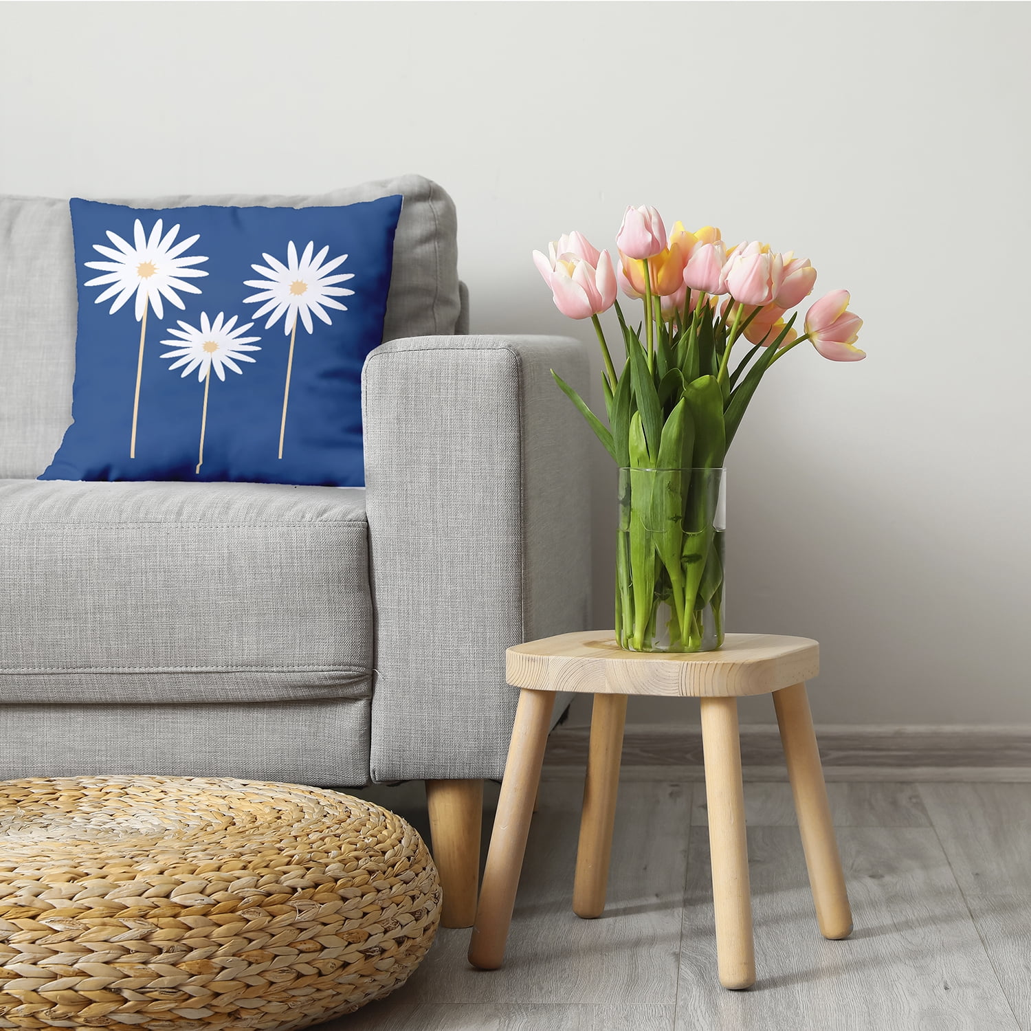 Simply Daisy 26 in x 26 in Scandinavian Dark Cobalt Blue Polyester Throw Pillow