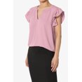 thumbnail image 3 of TheMogan Women's PLUS Ruffle Flutter Sleeve Split Neck Hi Low Hem Relaxed Blouse Top, 3 of 7