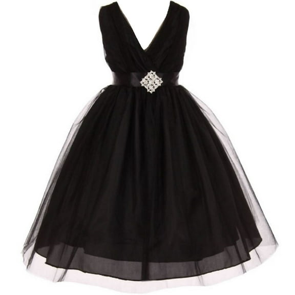 Little Girls Sleeveless V Neck Tulle Rhinestone Party Birthday Flower Girl dress Black Size 2