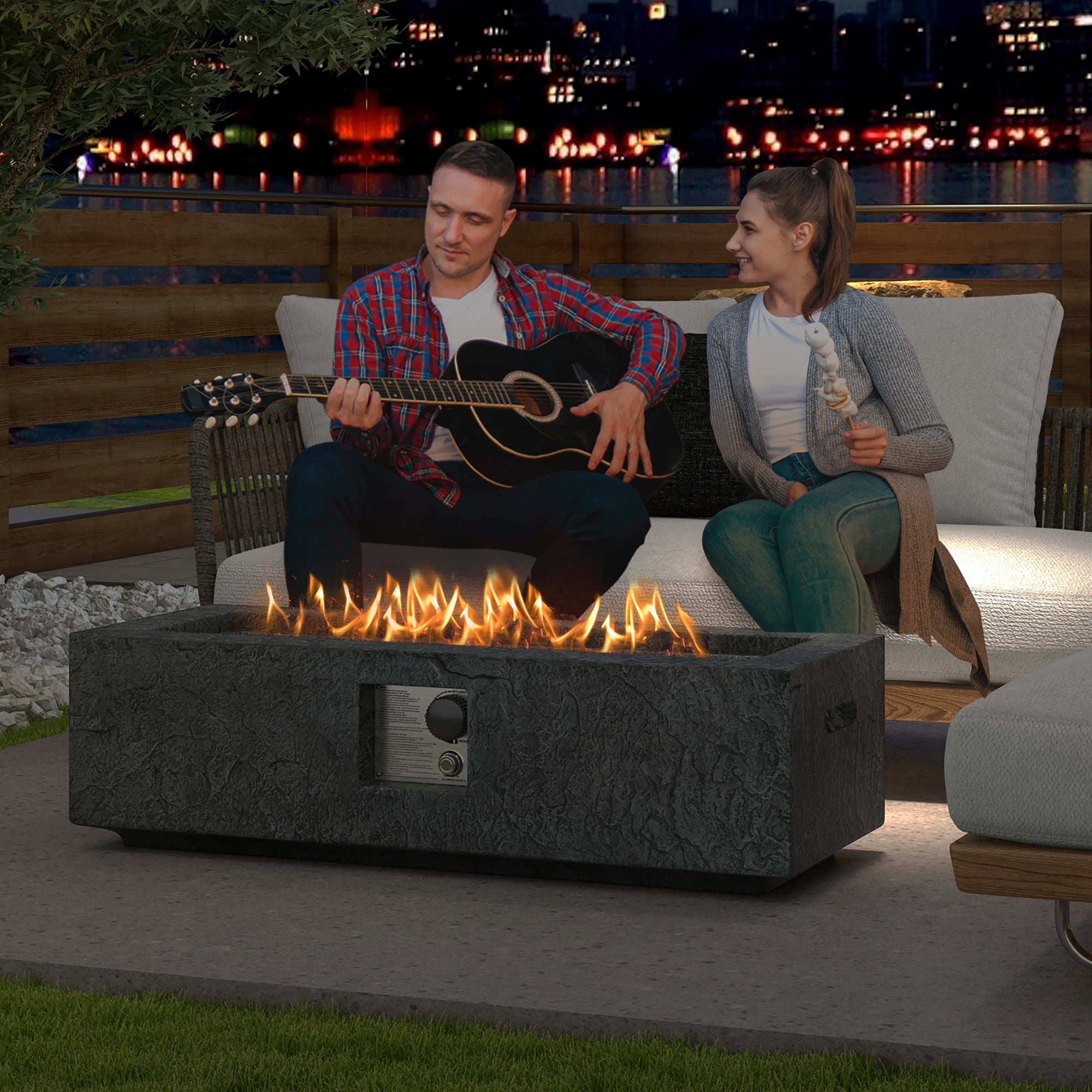 Gymax 42.5'' Magnesium Oxide Propane Gas Fire Pit w/Stainless Steel Burner