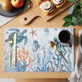 thumbnail image 2 of Blue Turtle Coastal Placemats Set of 4, Octopus Summer Beach Coral Seahorse Placemats for Dining Table, Place Mats for Kitchen Tabletop, Waterproof Wipeable Dining Table Mats Set, 2 of 9
