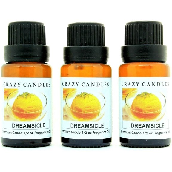Crazy Candles Dreamsicle 3 Bottles 1/2 Fl Oz Each (15ml) Premium Grade Scented Fragrance Oil (Orange Sherbet and Vanilla)
