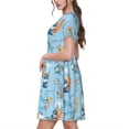thumbnail image 2 of Easygdp Cute Animals Surfers para Vestido Transpirable de Mujer, Vestido Suelto de Manga Corta con Pliegues y Bolsillos para el Verano, 2 of 6