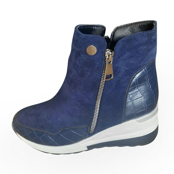 jsaierl Women's Fashion Casual Flock Wedges Short Boots Zipper Shoes Sneakers