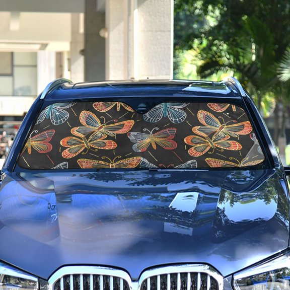 Butterflies Orange Blue Automotive Front Car Windshield Sun Shade Reflector Foldable for Front Fit for Cars Truck SUVs