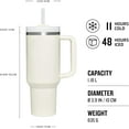 thumbnail image 3 of Stainless steel tumbler 1.2 liter， Chill for 11 hours， Freeze for 48 hours， Water bottle with straw, handle and lid ，Dishwasher safe ， Travel mug for cold or hot drinks,White, 3 of 5
