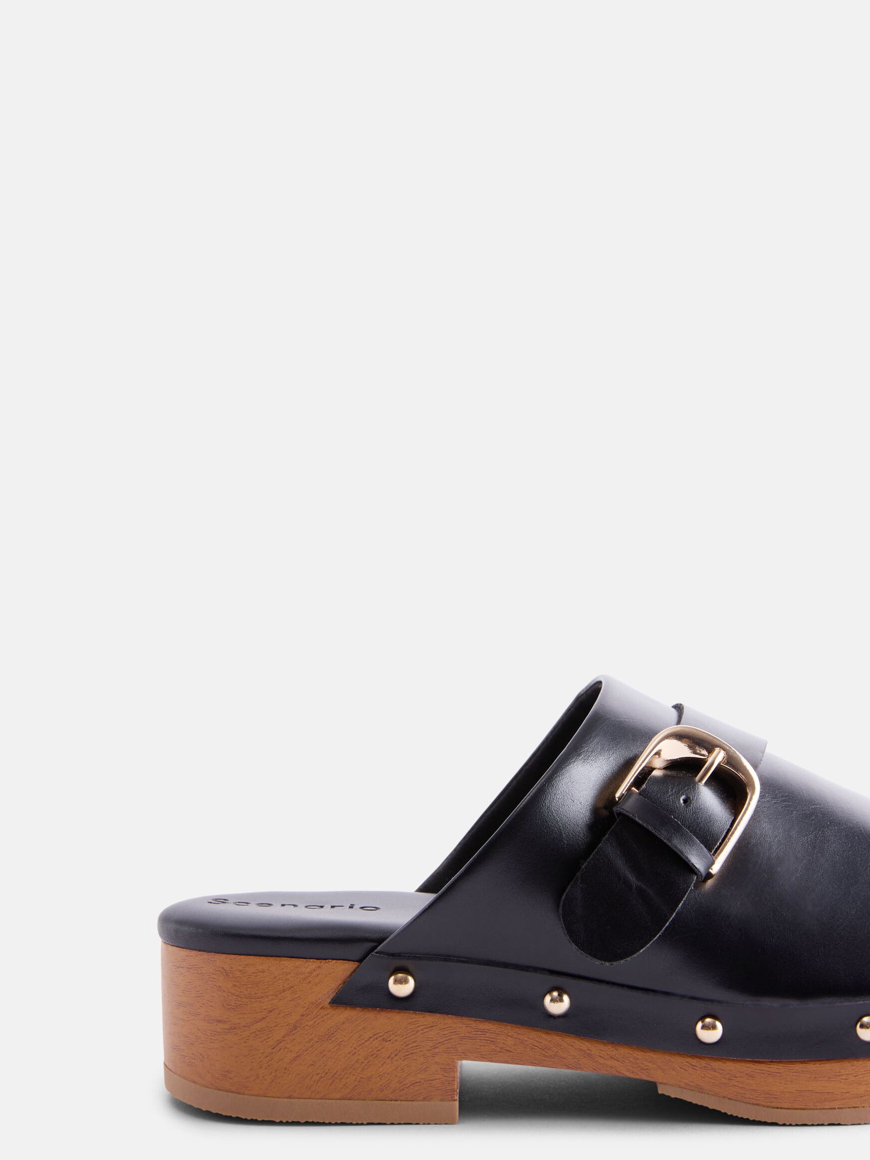 Scenario Women's Studded Faux Leather Platform Clogs