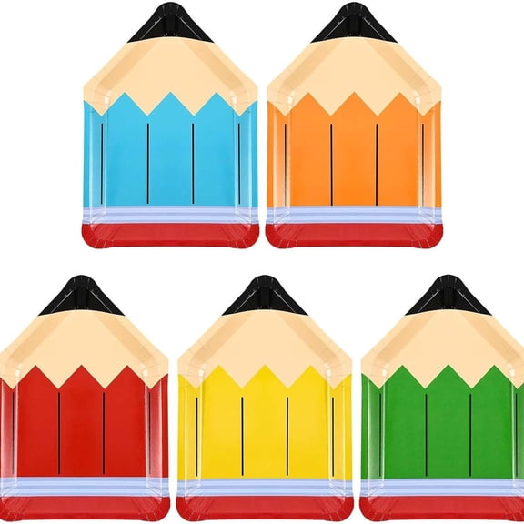 50 Pack Back to School Paper Plates- Serves 50, Pencil Disposable Plates First Day of School Decorations for Back to School, Preschool Kindergarten Graduation Last Day of School Party Supplies