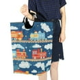 thumbnail image 4 of Yayeee Freestanding Laundry Hamper with Handle Collapsible Large Storage Basket for Clothes, Blue Cute Train Pattern, 4 of 7