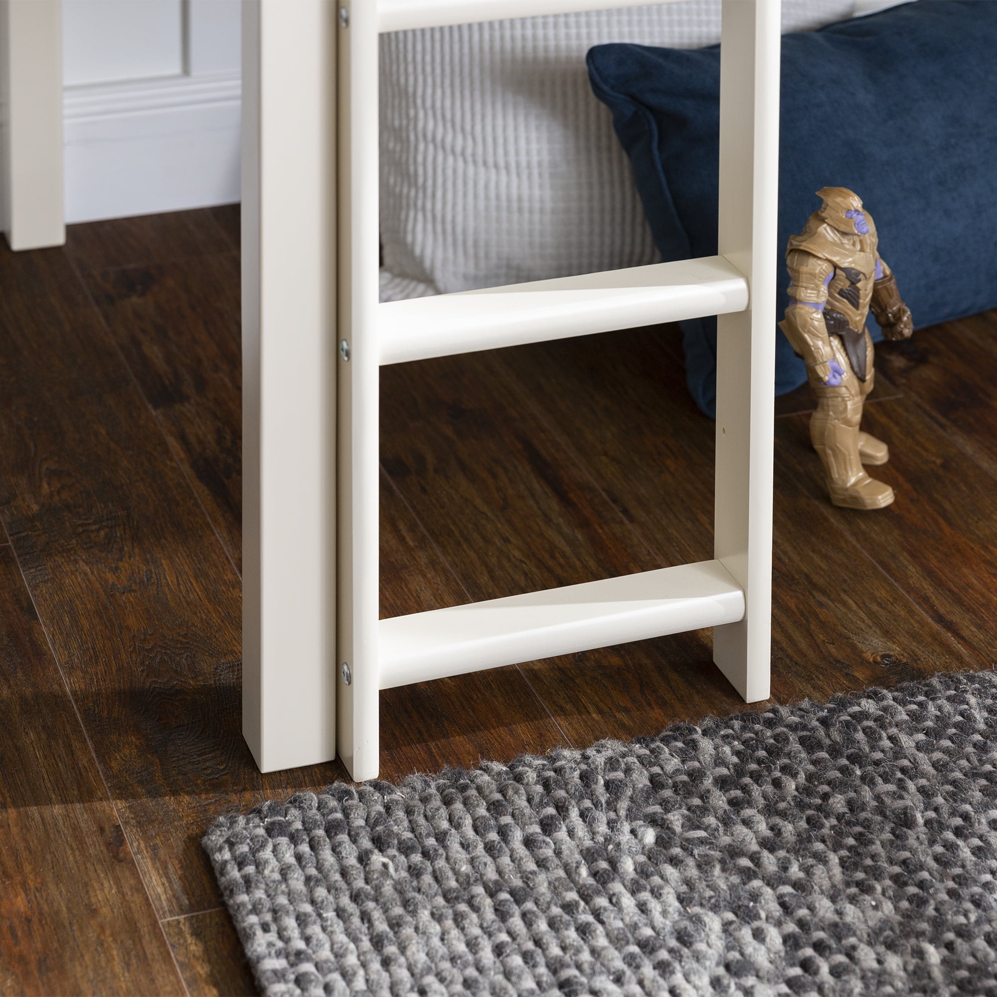 Walker Edison Solid Wood Junior Twin Low Loft Bed, White