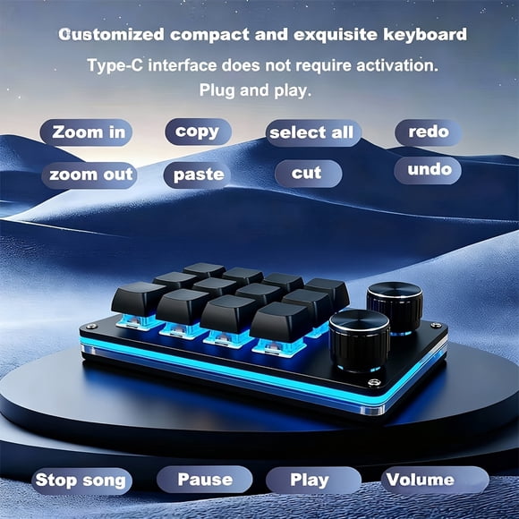 A Compact And Sturdy Mechanical Keyboard Featuring a 10-Key And 12-Key Layout with 2 Knobs, Designed for Portability And Minimal Desktop Footprint