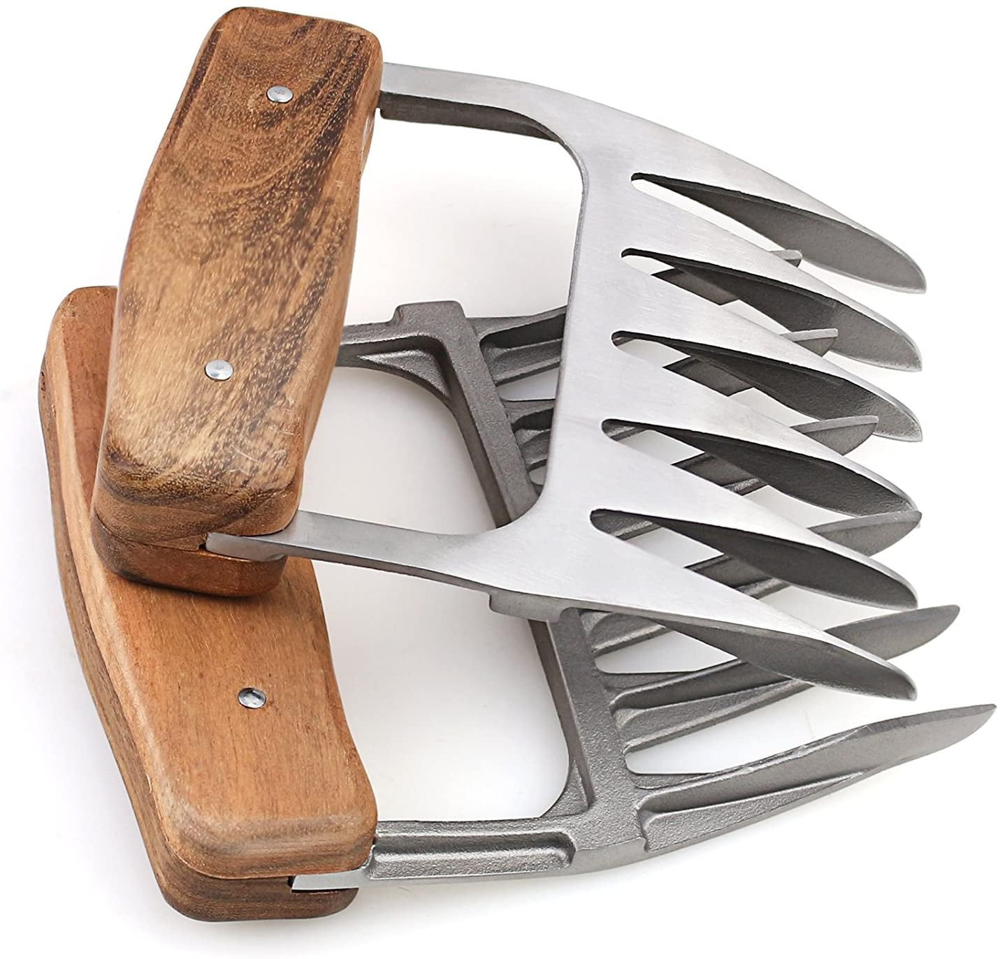 for Shredding 18/8 Stainless Steel Meat Forks with Wooden Handle Pulling Metal Bear Claw Meat Shredder Handing Lifting & Serving Pork Turkey & Chicken