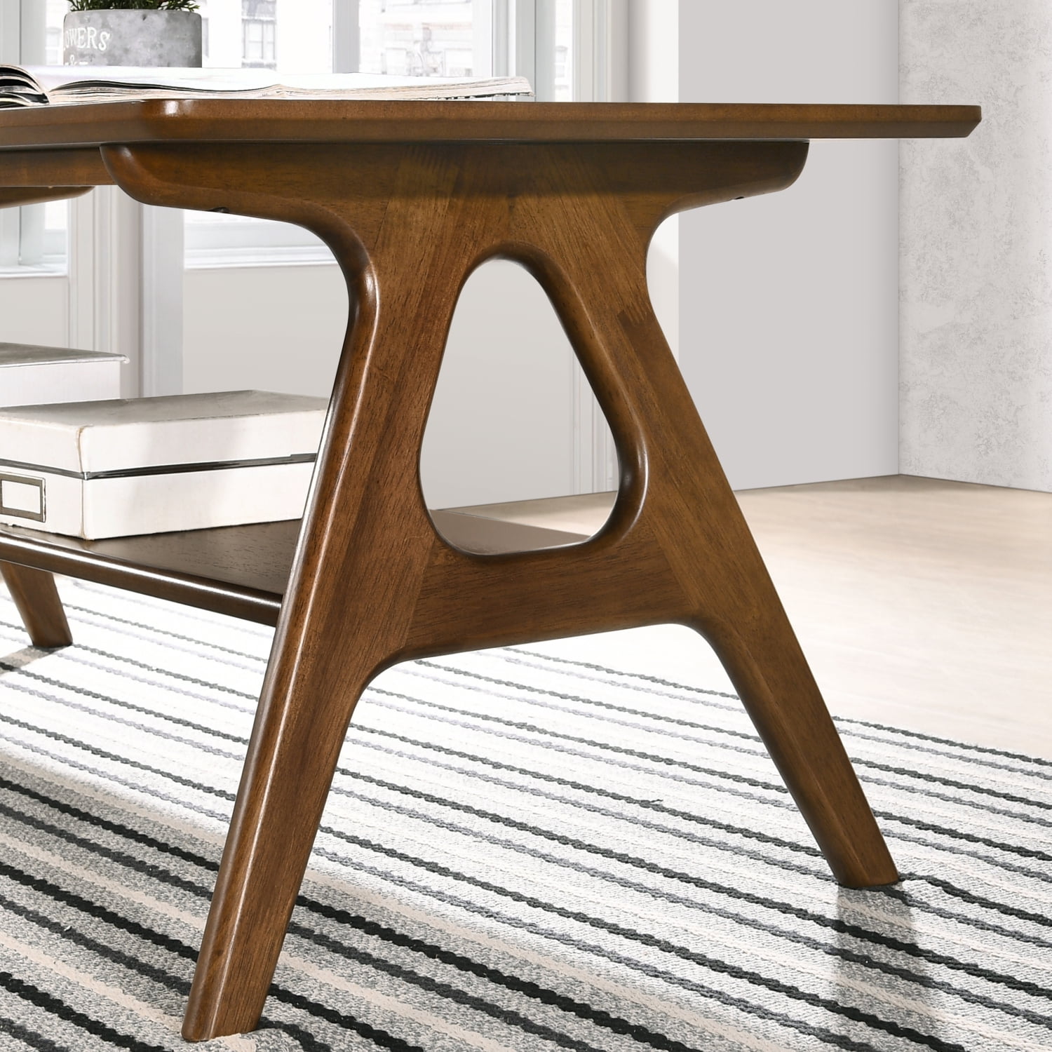Arona Mid-Century Modern Wood End Table with Shelf Storage Accent Table for Living Room, Bedroom, Walnut Finish