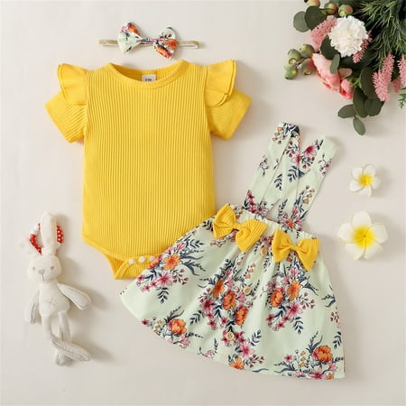 

Cathalem Juniors Tops for Teen Girls Sleeve Suspender Outfit Infant Floral Romper Clothes Dress 018M Ruffle Set 3 Month Baby Girl Childrenscostume Yellow 6-9 Months