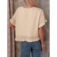 thumbnail image 6 of Women's Knit Crochet Short Sleeve Round Neck Ruffled Hem Pullover Fall Sweater for Casual Summer Khaki S, 6 of 8