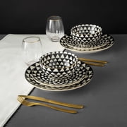 Thyme & Table Medallion 12-Piece Ceramic Dinnerware Set Black and White