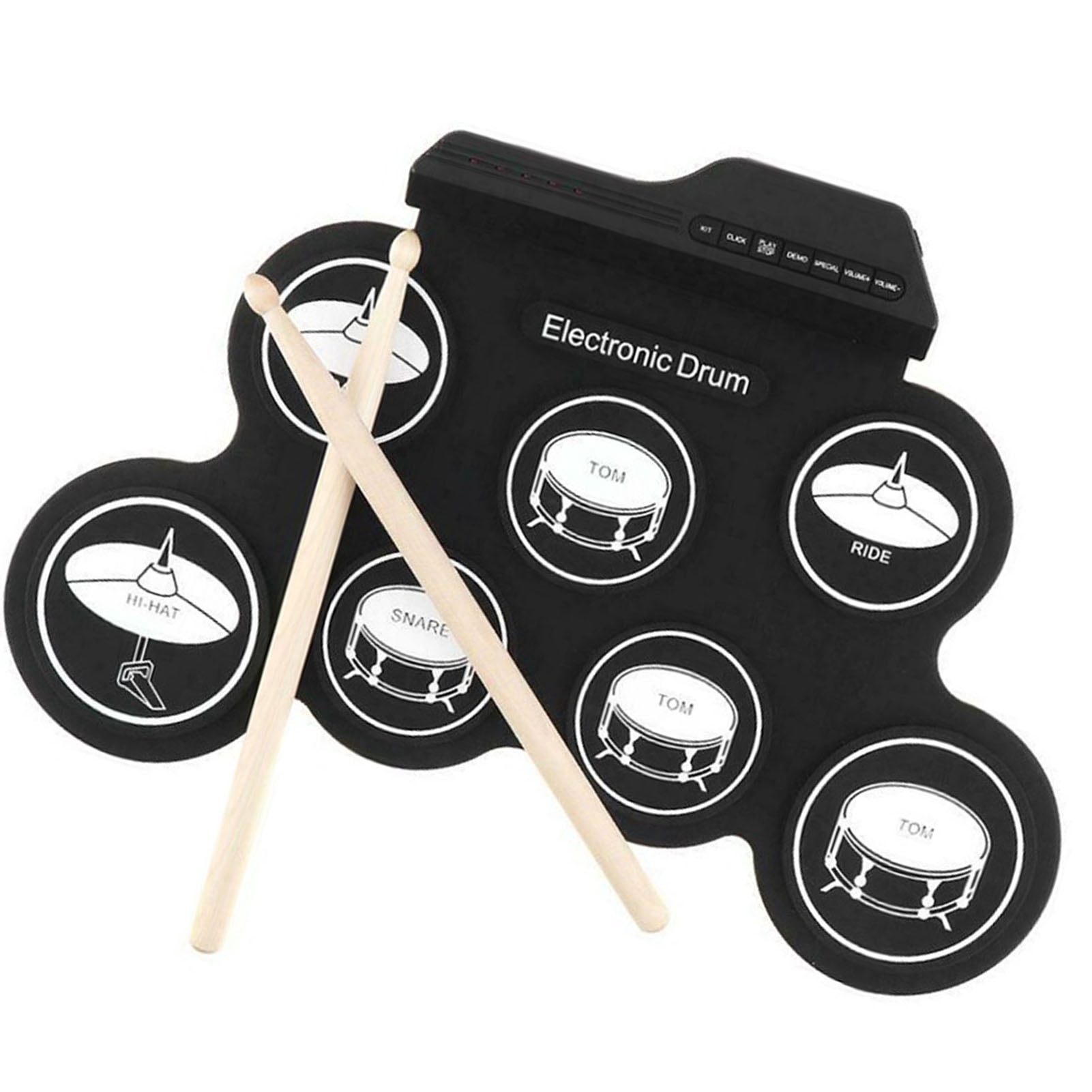 Electronic Drum Set 7 Pads 5 Tunings 8 Demonstration Songs 3 Rhythms Portable USB Roll Up Drum Practice Pad