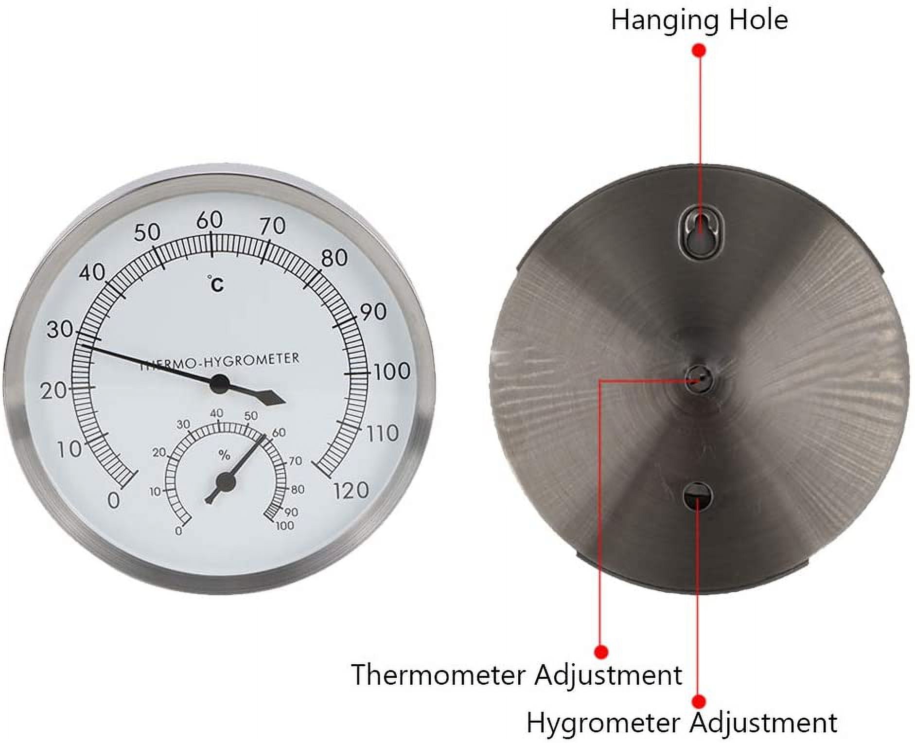 ABCISI 2 in 1 Stainless Steel Temperature Gauge Indicator Steam Room Sauna Room Thermometer Hygrometer Thermo Hygrometer Indoor, for Sauna Steam Room Bathroom