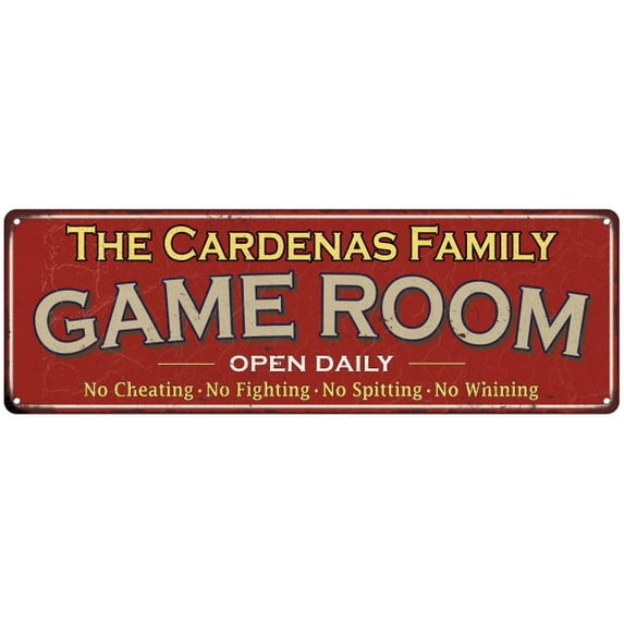 The Cardenas Family Gift Red Game Room Metal 6x18 Sign 206180038882