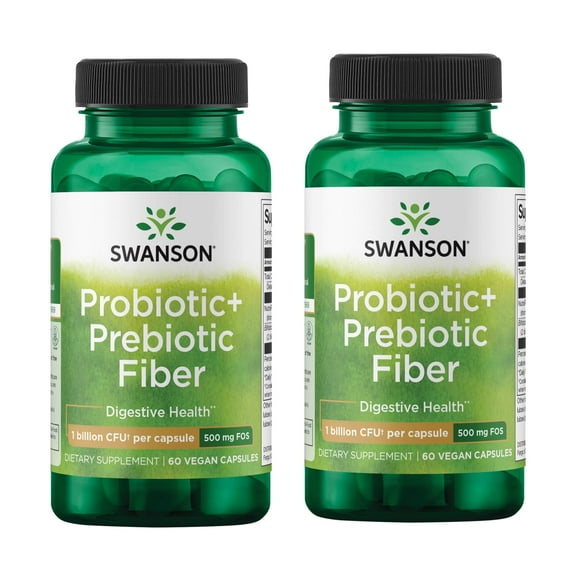 Swanson Prebiotic   Probiotic Fiber - Natural Supplement Promoting Digestive System & Immune Health Support - Aids Regularity & GI Tract Health - (60 Capsules, 500 Million CFU Each) (2 Pack)