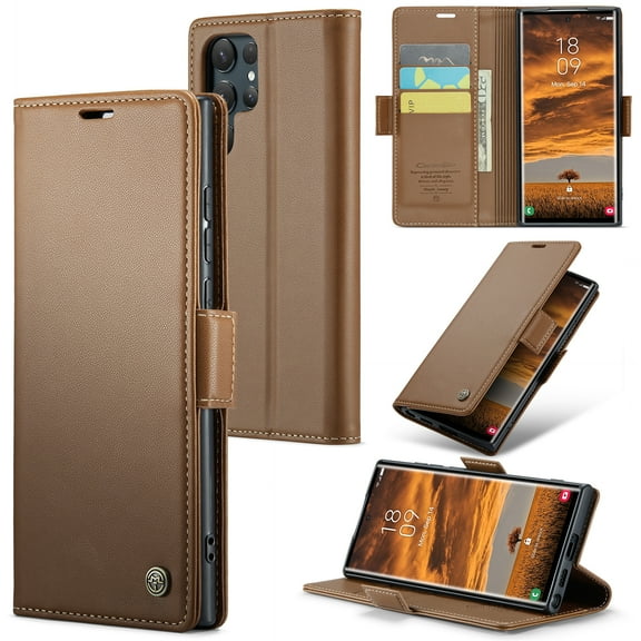 Dandapaier for Samsung Galaxy S25 Ultra Flip Wallet Case with Kickstand , Credit Card Slots and Magnetic Closure,RFID Blocking PU Leather Case Designed for Women and Men ，Brown