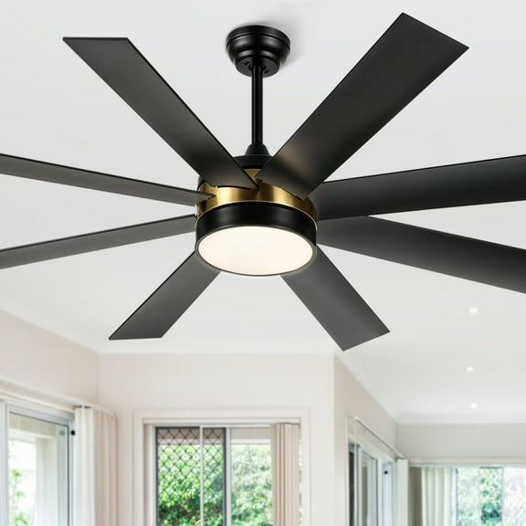 Dextrus 60 inch Modern Black Ceiling Fan with Light and Remote, DC Fanlight for Livingroom, Bedroom, 8 Blades, Reverse Airflow,6 Speeds, 3 Color Temperatures - Black & Gold