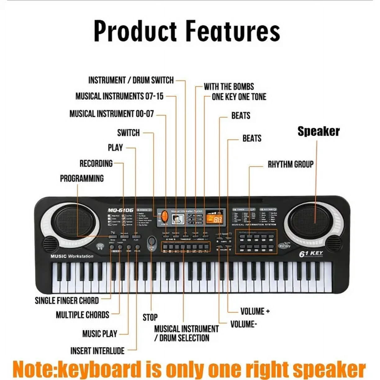 Electronic Piano Keyboard for Kids, 61 Keys Beginner Electric Piano with Microphone, Digital Music Piano, Portable Electronic Keyboard Piano, Musical Instrument Piano Toys for Girls Boys Gift