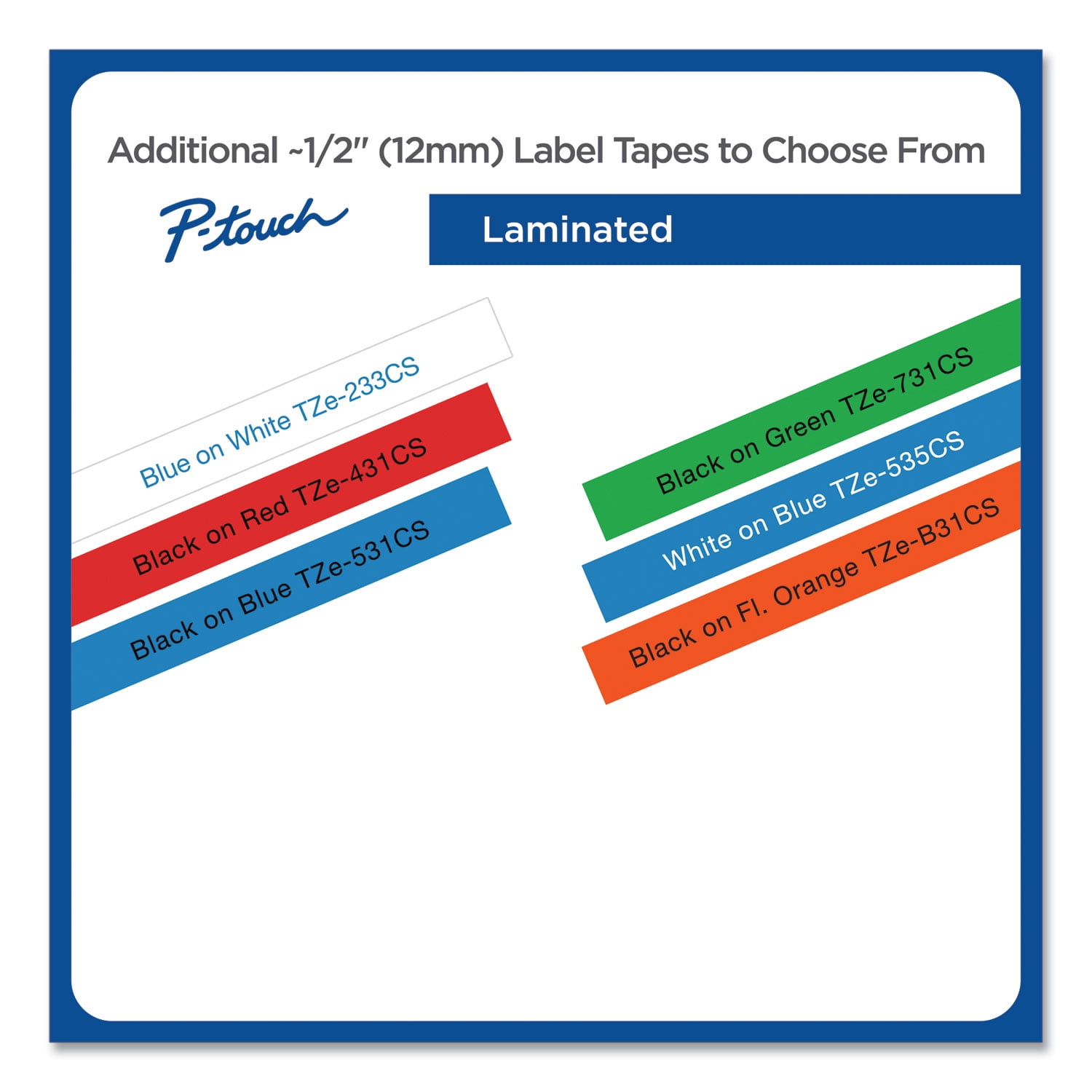 Brother Genuine P-touch, TZe-535CS, 0.47” x 26.2’, White on Blue Laminated Label Tape