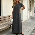 thumbnail image 5 of Ailaofu Womens Casual Short Sleeves Maxi Denim Dress Spring Summer Crewneck Vintage Loose Long Vest Jean Dress, 5 of 7