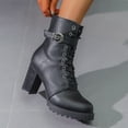 thumbnail image 6 of Black Ankle Boots Women Solid Leather Plus Size Side Zipper Belt Buckle High Heel Platform Ankle Boots Black Booties Black 37, 6 of 6