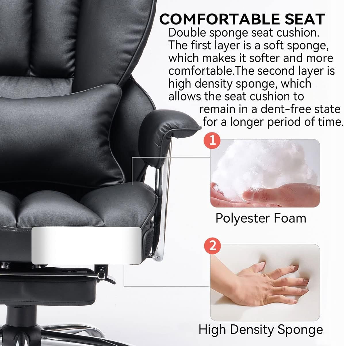 Woodty Executive Chair, PU Leather, High Back & Lumbar Support, Adjustable Armrests, Black