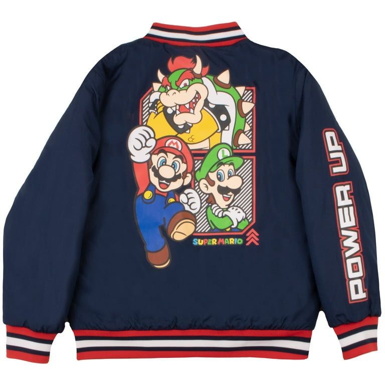 Nintendo Super Mario Bros Boys Bomber Jacket Zip Up Varsity Jacket for Kids and Toddlers Size 4 12