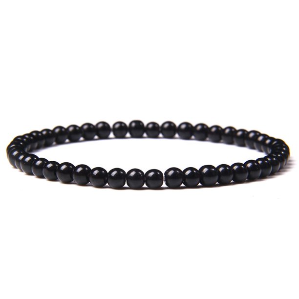 Pulsera de energía de cuentas de Chakra de 4mm, pulsera elástica de piedra de ónix de ágatas redondas naturales, brazaletes para mujeres y hombres, joyería de Yoga hecha a mano Tan Jianjun unisex