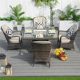 thumbnail image 2 of Direct Wicker 4 Seat Square Gas Fire Pit Dining Table with Rattan Chair, Brown Patio Dining Set, 2 of 10