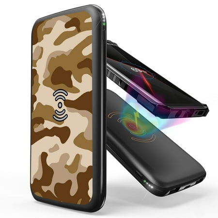 

INFUZE Qi Wireless Portable Charger for Google Pixel 5a External Battery (10000 mAh 18W Power Delivery USB-C/USB-A Ports) with Touchless Tool - Desert Camo