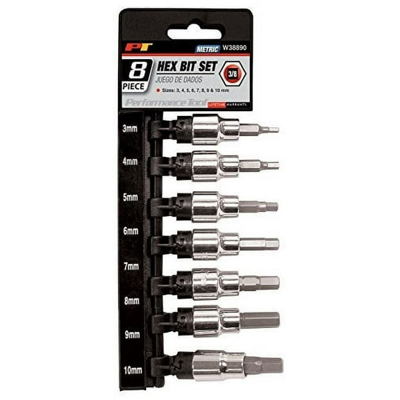 Performance Tool W38890 3/8-Drive Metric Hex Bit Socket Set, 8-Piece