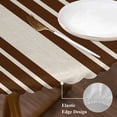 thumbnail image 3 of Brown Beige Striped Round Tablecloth, Fitted Table Cover with Elastic for 36"-44" Round Tables, Modern Farmhouse Retro Lines Table Cloth Outdoor Indoor Dinning Party Waterproof Tablecloths, 3 of 7