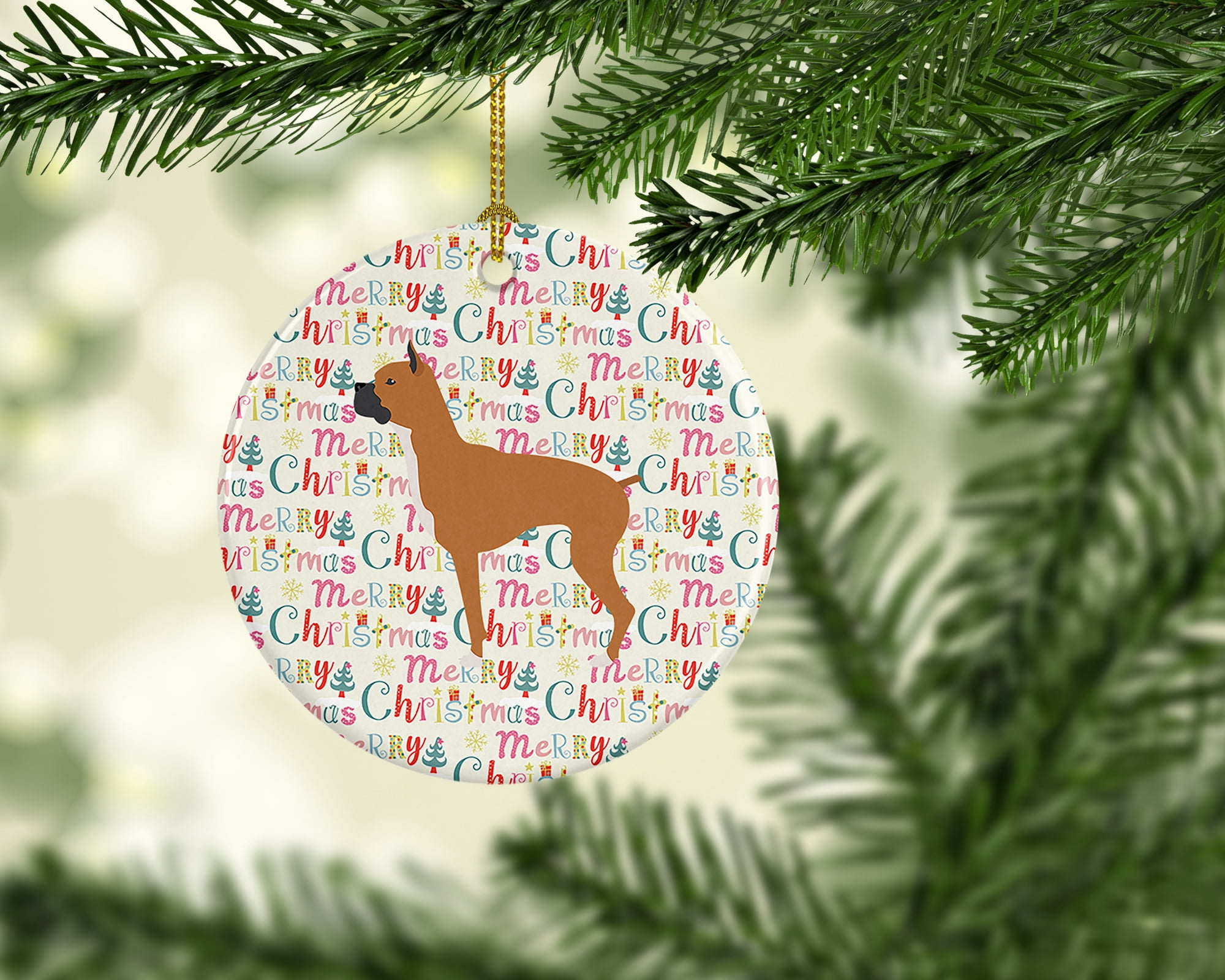 Boxer Merry Christmas Ceramic Ornament 2.8 in x 2.8 in