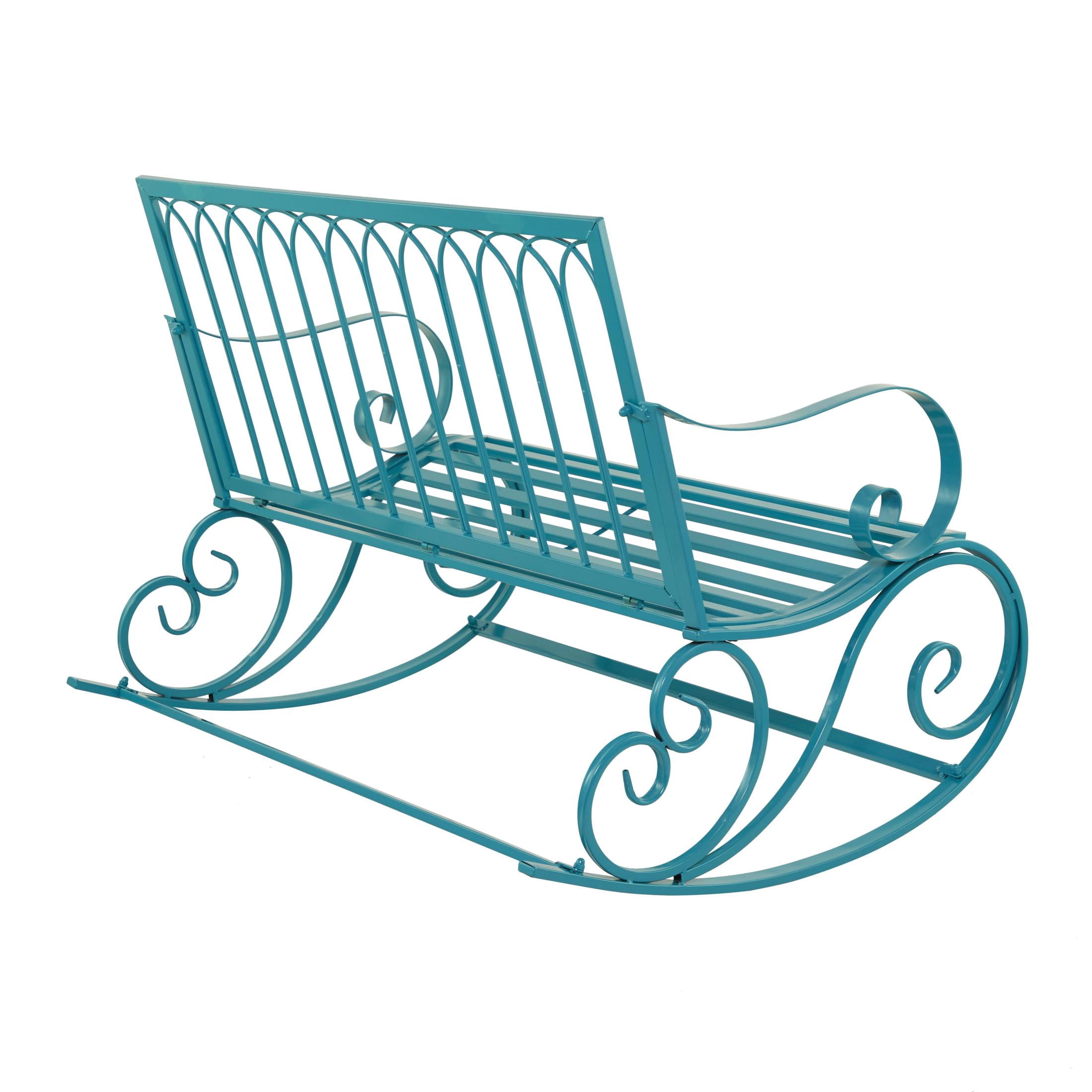 DecMode Metal Scroll Rocking Outdoor Bench, Teal