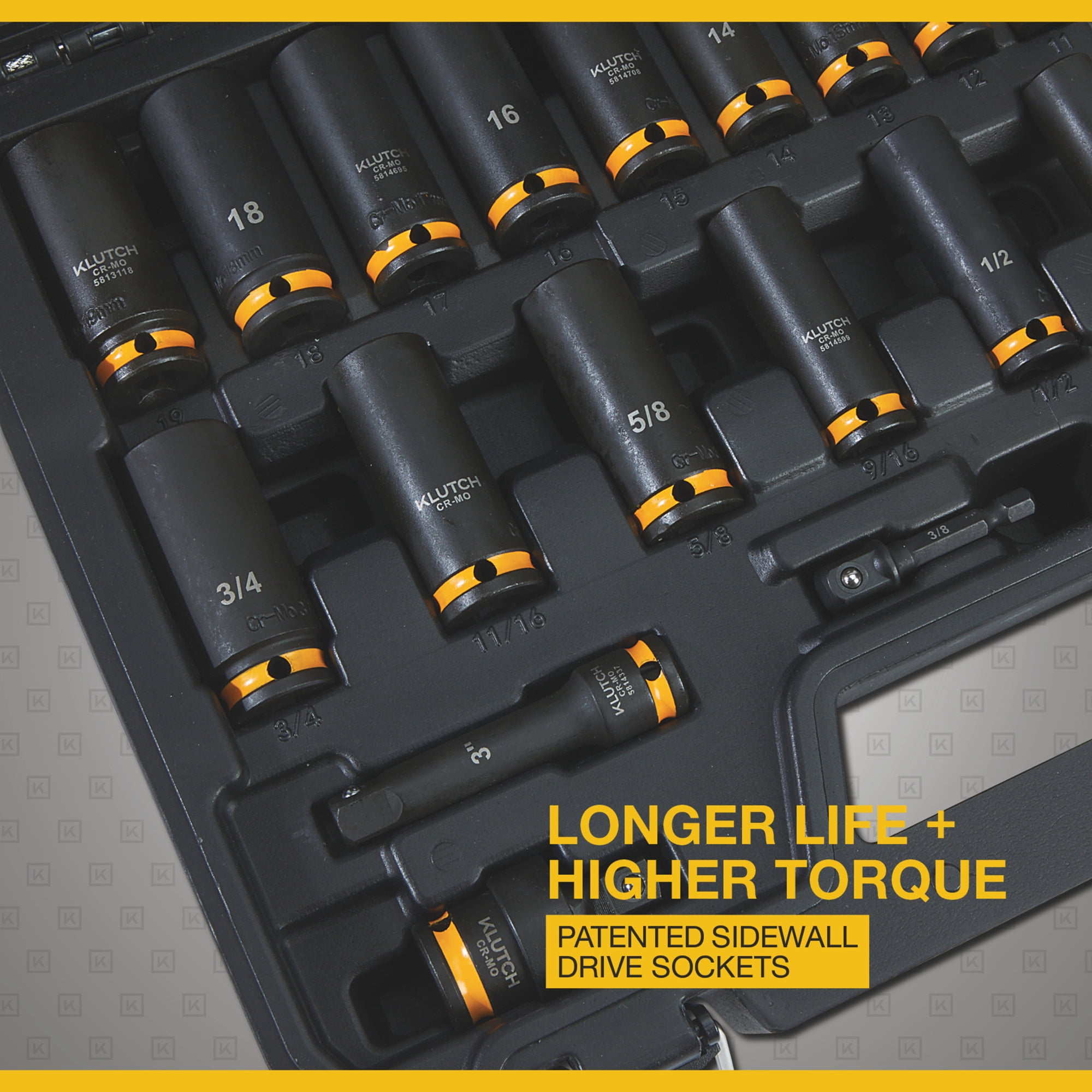 Klutch 3/8in.-Drive Chrome Molybdenum Impact Socket Set, 6-Point, Metric and SAE, 43-Pc.