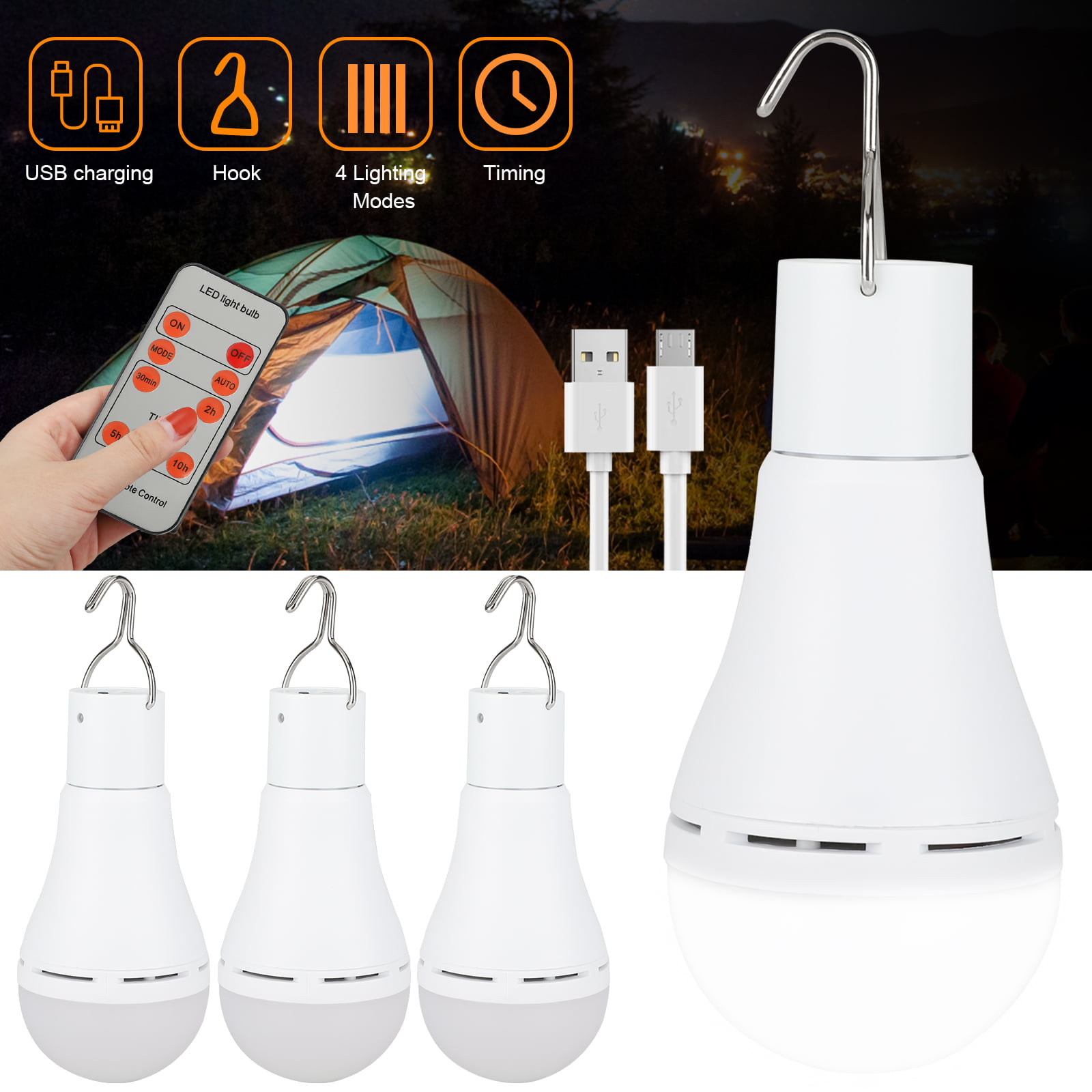 2 Pack Emergency Rechargeable 5V 1A Light-Bulb,Stay Lights Up When Power Failure