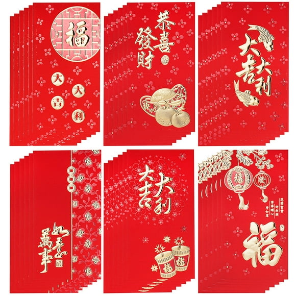 2023 Chinese Red Envelopes, 36 Pcs 6 Styles Hongbao Red Packets, Year of the Rabbit Chinese Hongbao, Lucky Money Envelopes for Spring Festival, Wedding, Birthday, 6.69 x 3.54in