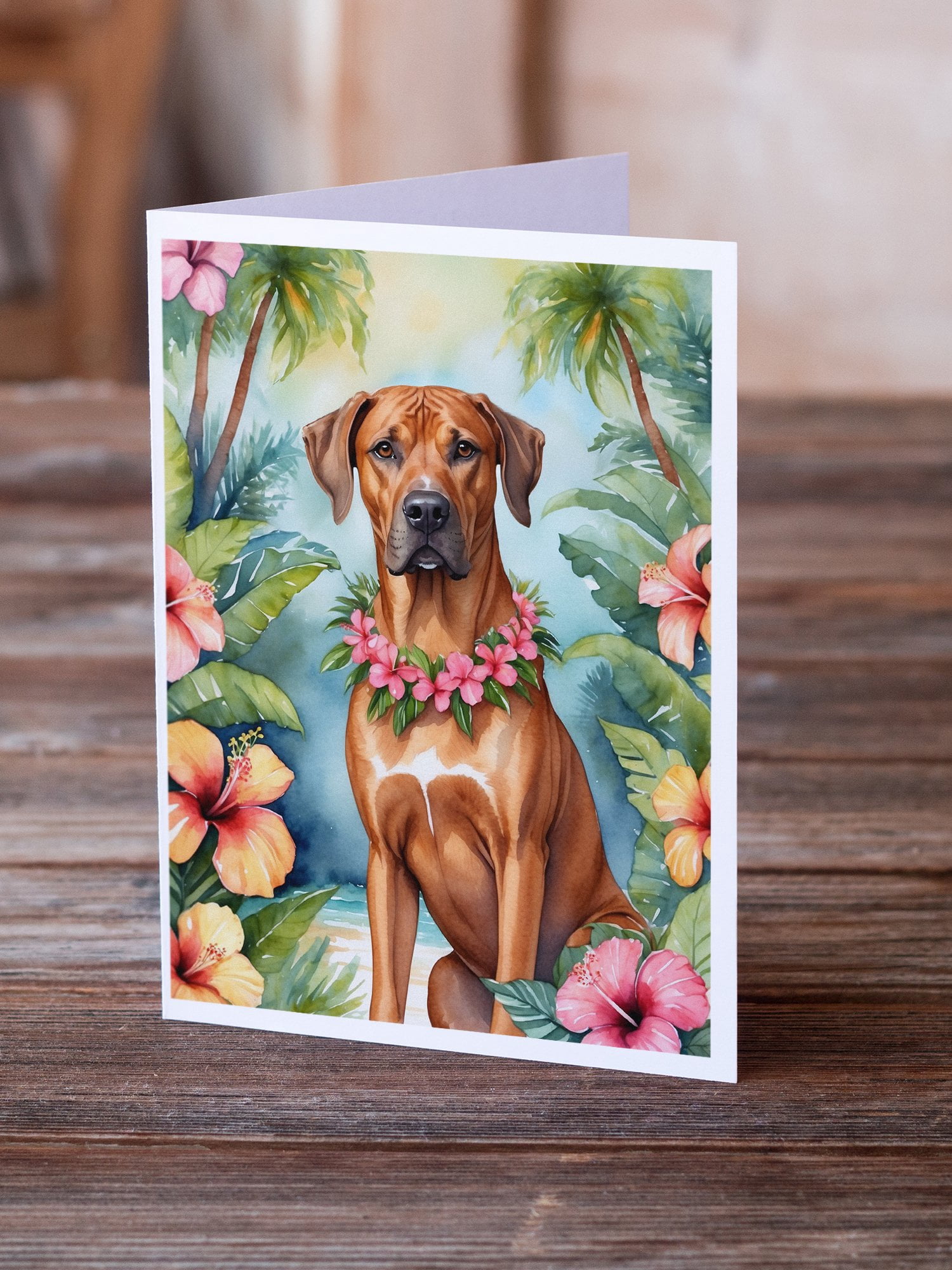 Rhodesian Ridgeback Luau Greeting Cards Pack of 8 7 in x 5 in