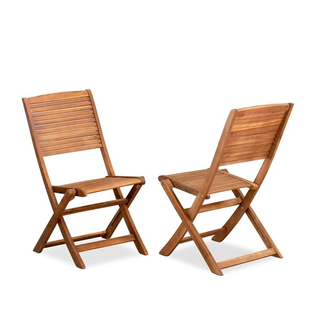 Pemberly Row Contemporary 2-Piece Foldable Patio Chair in Natural Oil
