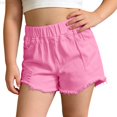 thumbnail image 2 of Liyamei Girls Distressed Denim Shorts with Elastic Waist for Summer Play Size 3-11,Pink, 2 of 7