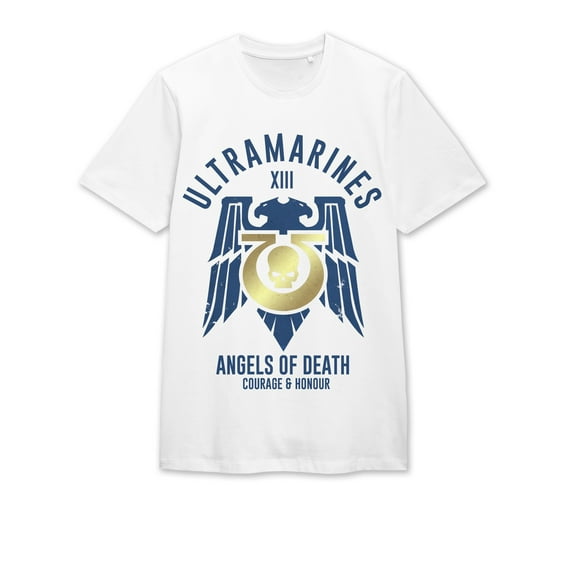 Warhammer 40000 Ultramarines Emblem Crew Neck Short Sleeve Men's White T-shirt-Medium