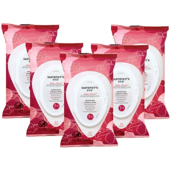 5 Pack Summers Eve Feminine Cleansing Cloths Sensitive Skin Sheer Floral 32 Each