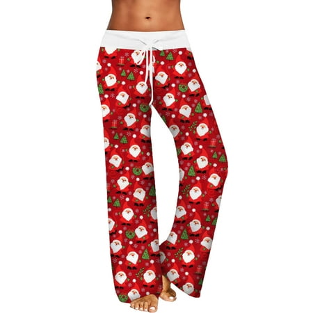 

Puawkoer Womens Leisure Pants Christmas Printed Home Pants Wide Leg Pants Pajama Pants Pull Rope Elastic Waist Clothing Shoes & Accessories 2XL Watermelon Red