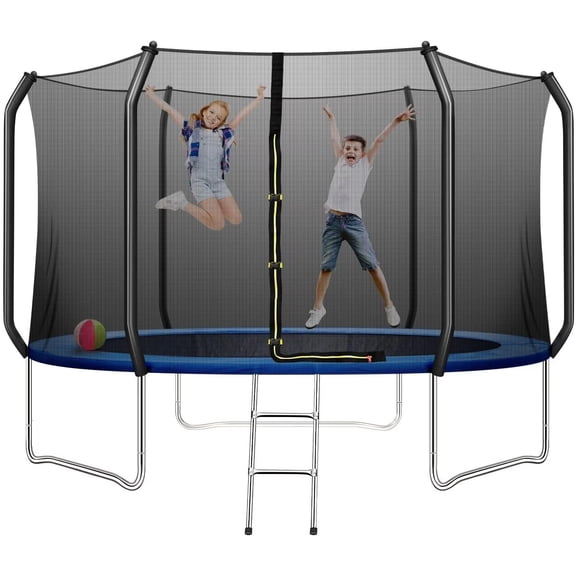 10 FT Trampoline for Kids, Outdoor Trampoline with Safe Enclosure Net and Waterproof Jump Mat Ladder for Park Kindergarten Indoor