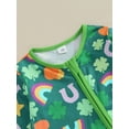 thumbnail image 6 of Bslissey Infant Baby Girls Boys Ireland Festivals Jumpsuit Shamrock Rainbow Print Long Sleeve Zipper Footless Rompers 3M 6M 12M Newborn Casual Loose Outfit, 6 of 8